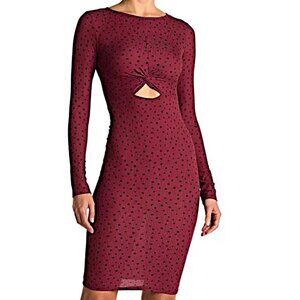 Velvet Torch Women's Burgundy Polka Dot Keyhole Rib Knit Midi Dress SZ XL